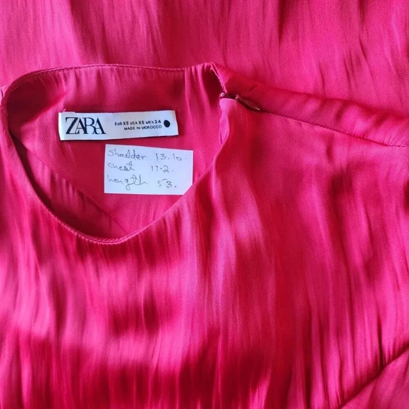 Zara 100% Polyester Maxi Dress Women Size XS Red V-Neck Sleeveless Zip - Picture 7 of 11